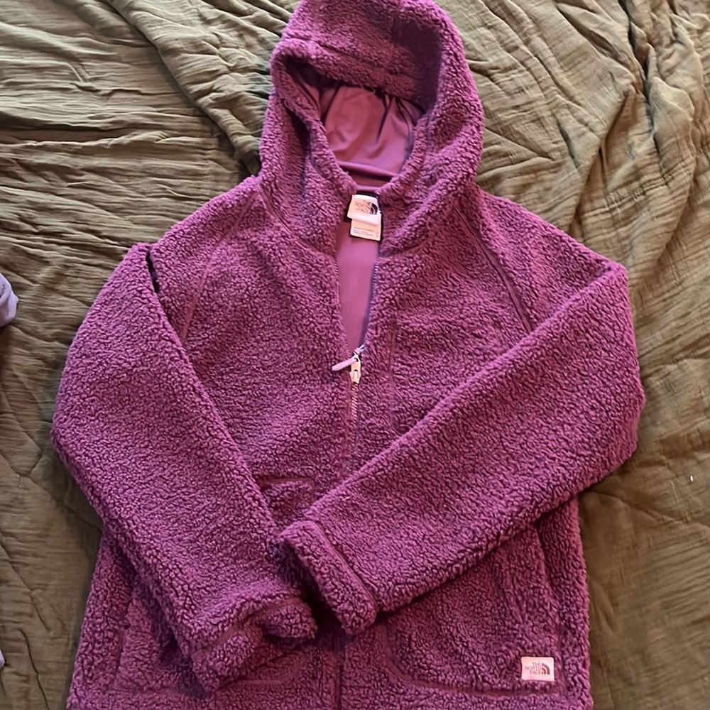 Hooded Sherpa Northface Purple Zip Up Sweater Jacket